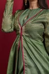 Shop_Vinusto_Olive Green Chanderi, Silk Embroidery, Lace, Zari Halter Layered Anarkali Set _Online_at_Aza_Fashions