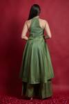 Shop_Vinusto_Olive Green Chanderi Zari Halter Neck Anarkali Kurta Set _at_Aza_Fashions