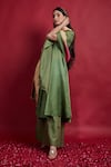 Shop_Vinusto_Olive Green Chanderi Zari Halter Neck Anarkali Kurta Set _Online_at_Aza_Fashions