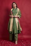 Buy_Vinusto_Olive Green Chanderi Zari Halter Neck Anarkali Kurta Set _at_Aza_Fashions