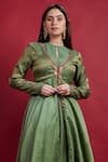 Vinusto_Olive Green Chanderi Embroidery Round Neck Flared Anarkali And Palazzo Set _Online_at_Aza_Fashions