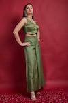 Vinusto_Olive Green Chanderi Zari Round Neck Top And Palazzo Set _Online_at_Aza_Fashions