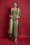 Buy_Vinusto_Olive Green Chanderi Zari Round Neck Top And Palazzo Set _at_Aza_Fashions