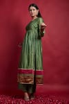 Vinusto_Olive Green Chanderi, Cotton Mirrors, Gathered Wrap Anarkali Kurta And Palazzo Set _Online_at_Aza_Fashions