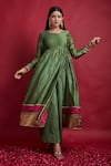 Buy_Vinusto_Olive Green Chanderi, Cotton Mirrors, Gathered Wrap Anarkali Kurta And Palazzo Set _at_Aza_Fashions