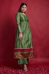 Vinusto_Olive Green Chanderi, Cotton Mirrors, Gathered Wrap Anarkali Kurta And Palazzo Set _at_Aza_Fashions