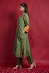 Vinusto_Olive Green , Silk Embroidery, Lace A-line Kurta And Pants Set _Online_at_Aza_Fashions