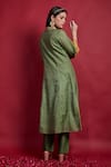 Shop_Vinusto_Olive Green , Silk Embroidery, Lace A-line Kurta And Pants Set _at_Aza_Fashions