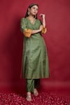 Buy_Vinusto_Olive Green , Silk Embroidery, Lace A-line Kurta And Pants Set _at_Aza_Fashions