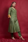 Shop_Vinusto_Olive Green , Silk Embroidery, Lace A-line Kurta And Pants Set _Online_at_Aza_Fashions
