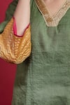 Vinusto_Olive Green , Silk Embroidery, Lace A-line Kurta And Pants Set _at_Aza_Fashions