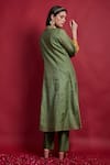 Shop_Vinusto_Olive Green Chanderi Embroidery V-neck Kurta Set _at_Aza_Fashions