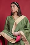 Shop_Vinusto_Olive Green Chanderi Embroidery V-neck Kurta Set _Online_at_Aza_Fashions