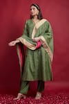 Buy_Vinusto_Olive Green Chanderi Embroidery V-neck Kurta Set _at_Aza_Fashions