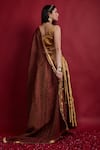 Shop_Vinusto_Gold Chanderi, Handloom Cotton Fringe, Zari V-neck Lehenga Set With Dupatta _at_Aza_Fashions