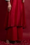 Vinusto_Red Chanderi, Cotton Lace V-neck Handwoven Kurta And Palazzo Set_Online_at_Aza_Fashions