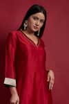 Buy_Vinusto_Red Chanderi, Cotton Lace V-neck Handwoven Kurta And Palazzo Set_Online_at_Aza_Fashions