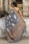 Shop_Naaritva India_Silver Crepe, Silk Zari Handwoven Work Grey Banarasi Saree With Running Blouse _at_Aza_Fashions