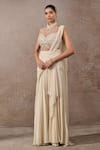 Buy_Tarun Tahiliani_Ivory Tulle, Net, Chiffon Pearls, Stones Ombre Pre-draped Saree And Blouse Set _at_Aza_Fashions