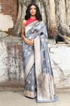 Buy_Naaritva India_Silver Zari Handwoven Work Banarasi Saree With Running Blouse _at_Aza_Fashions