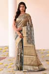 Buy_Naaritva India_Gray Tissue Zari Handwoven Grey Banarasi Saree With Running Blouse _at_Aza_Fashions