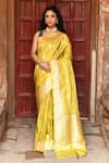 Buy_Naaritva India_Yellow Zari Handwoven Banarasi Saree With Running Blouse _at_Aza_Fashions