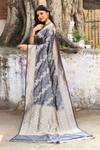 Naaritva India_Silver Zari Handwoven Work Grey Banarasi Saree With Running Blouse _at_Aza_Fashions
