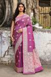 Buy_Naaritva India_Magenta Zari Handwoven Banarasi Saree With Running Blouse _at_Aza_Fashions