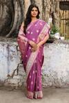 Naaritva India_Magenta Zari Handwoven Banarasi Saree With Running Blouse _at_Aza_Fashions