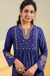 Buy_Label Niti Bothra_Blue Silk Embroidery, Zari Split V-neck Electric Zardozi Kurta Set 