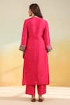 Shop_Label Niti Bothra_Pink Silk, Organza Embroidery, Gota Patti, Tassels V-neck Paisley Kurta Set _at_Aza_Fashions