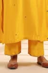 Label Niti Bothra_Yellow Silk Gota Patti, Embroidery, Sequins Split V-neck Paisley Kurta Set _Online_at_Aza_Fashions