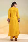 Shop_Label Niti Bothra_Yellow Silk Gota Patti, Embroidery, Sequins Split V-neck Paisley Kurta Set _at_Aza_Fashions