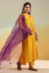 Shop_Label Niti Bothra_Yellow Silk Gota Patti, Embroidery, Sequins Split V-neck Paisley Kurta Set _Online_at_Aza_Fashions