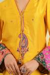 Label Niti Bothra_Yellow Silk Gota Patti, Embroidery, Sequins Split V-neck Paisley Kurta Set _at_Aza_Fashions