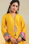 Buy_Label Niti Bothra_Yellow Silk Gota Patti, Embroidery, Sequins Split V-neck Paisley Kurta Set 