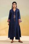 Shop_Label Niti Bothra_Blue Silk Gota Patti, Embroidery, Sequins, Stones V-neck Electric Kurta Set _Online_at_Aza_Fashions