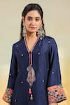 Buy_Label Niti Bothra_Blue Silk Gota Patti, Embroidery, Sequins, Stones V-neck Electric Kurta Set 