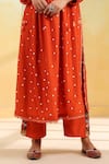 Label Niti Bothra_Orange Silk, Organza Fabric Flowers V-neck Floral Applique Kurta Set _Online_at_Aza_Fashions