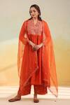 Buy_Label Niti Bothra_Orange Silk, Organza Embroidery V-neck Kairi Buta Jaal Frockstyle Set _at_Aza_Fashions