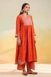 Buy_Label Niti Bothra_Orange Silk, Organza Embroidery V-neck Kairi Buta Jaal Frockstyle Set _Online_at_Aza_Fashions