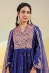 Shop_Label Niti Bothra_Blue Silk Embroidery, Sequins V-neck Electric Kairi Buta Jaal Set _Online_at_Aza_Fashions