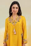 Buy_Label Niti Bothra_Mustard Silk Embroidery, Zari, Gota Patti Split Zardozi Paisley Pocket Set _Online_at_Aza_Fashions