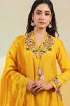 Shop_Label Niti Bothra_Mustard Silk Embroidery, Zari, Gota Patti Split Zardozi Paisley Pocket Set 