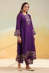 Shop_Label Niti Bothra_Purple Silk, Organza Embroidery Round Neck Floral Applique Kurta Set _Online_at_Aza_Fashions