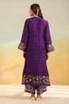 Shop_Label Niti Bothra_Purple Silk, Organza Embroidery Round Neck Floral Applique Kurta Set _at_Aza_Fashions