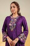 Label Niti Bothra_Purple Silk, Organza Embroidery Round Neck Floral Applique Kurta Set _at_Aza_Fashions