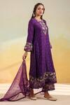 Buy_Label Niti Bothra_Purple Silk, Organza Embroidery Round Neck Floral Applique Kurta Set 