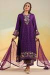 Buy_Label Niti Bothra_Purple Silk, Organza Embroidery Round Neck Floral Applique Kurta Set _at_Aza_Fashions