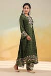 Label Niti Bothra_Olive Green Silk, Organza Applique, Embroidery Round Neck Floral Kurta Set _Online_at_Aza_Fashions
